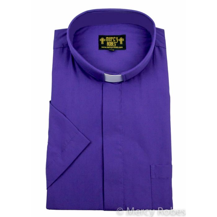 Mens Short Sleeves Tab Collar Clerical Shirt (Roman Purple)