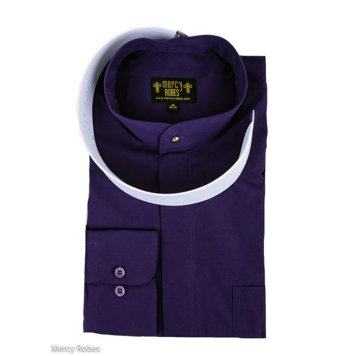 Mens Long Sleeve Roman Collar Clerical Shirt With Soft Collar (Blue Purple) Mens Long Sleeve Roman Collar Clerical Shirt With Soft Collar (Blue Purple)