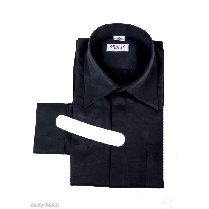 Mens Long Sleeves Tab Collar Clergy Dress Shirt (Black)