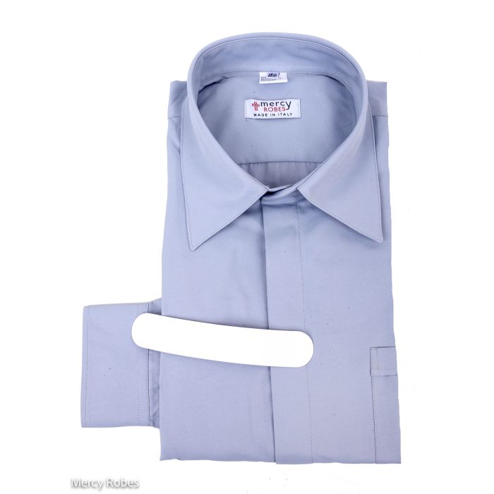 Mens Long Sleeves Tab Collar Clergy Dress Shirt (Light Grey)