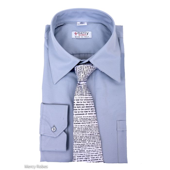 Mens Long Sleeves Tab Collar Clergy Dress Shirt (Light Grey)