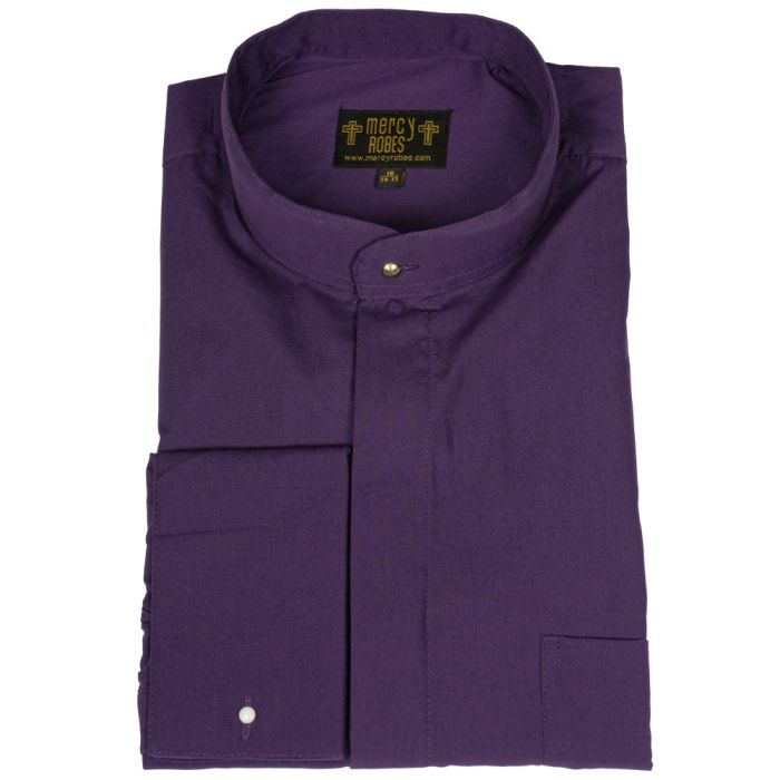 Mens Long Sleeve French Cuff Roman Pontiff Full Collar Shirt (Blue Purple) 