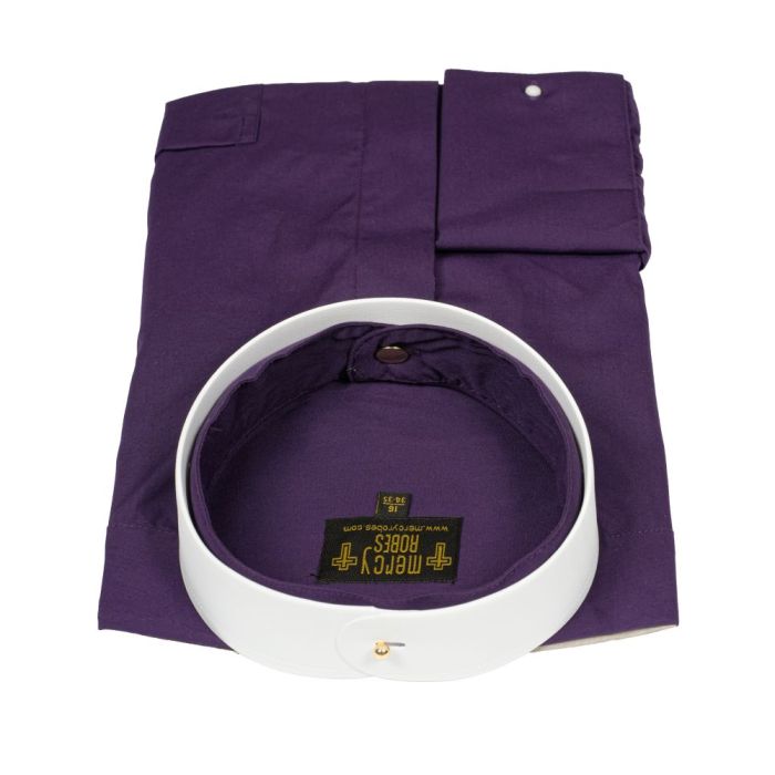 Mens Long Sleeve French Cuff Roman Pontiff Full Collar Shirt (Blue Purple) 