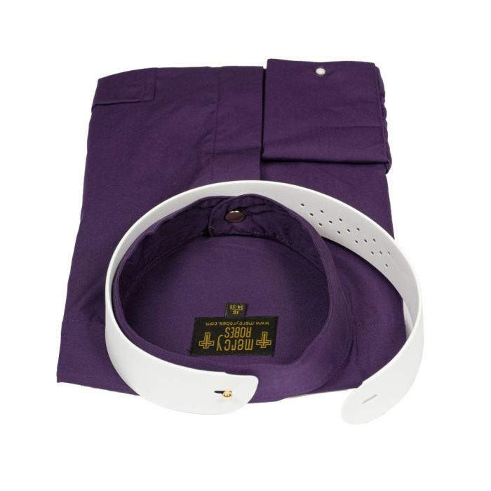 Mens Long Sleeve French Cuff Roman Pontiff Full Collar Shirt (Blue Purple) 