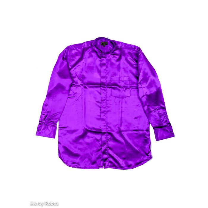 Mens Long Sleeves French Cuff Round Collar Satin Silk Clergy Shirt