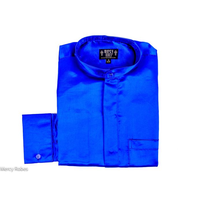 Mens Long Sleeves French Cuff Round Collar Satin Silk Clergy Shirt