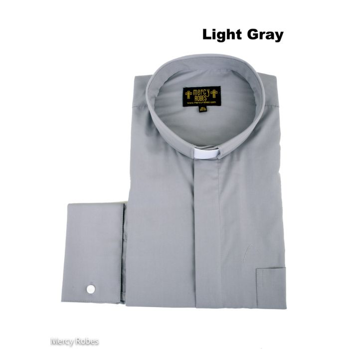Mens Long Sleeve French Cuff Tab Collar Clergy Shirt (Light Grey)