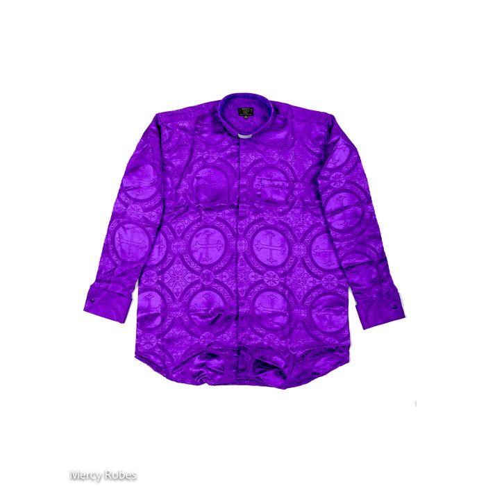 Mens Long Sleeves French Cuff Tab Collar Clergy Shirt - Roman