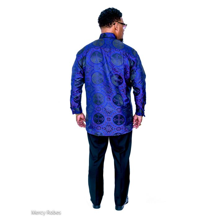 Mens Long Sleeves French Cuff Tab Collar Clergy Shirt (Royal Blue