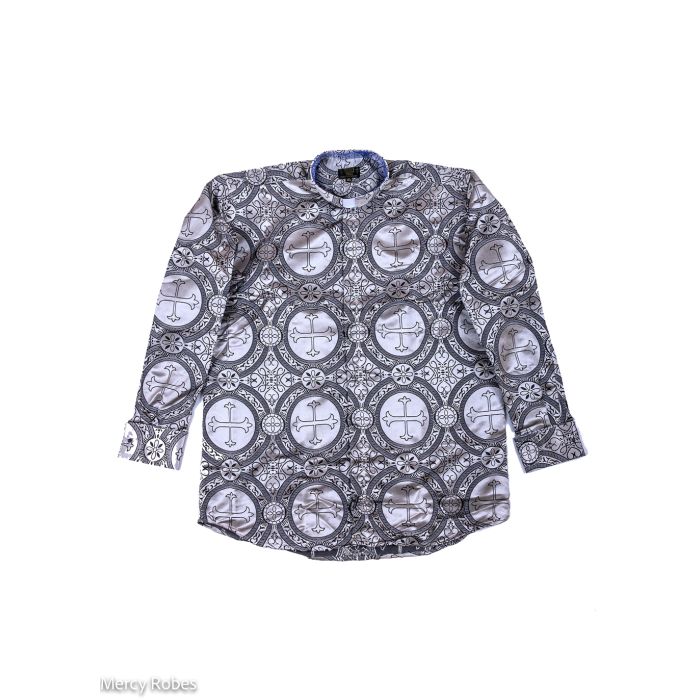Mens Long Sleeves French Cuff Tab Collar Clergy Shirt (Silver/Black LT)