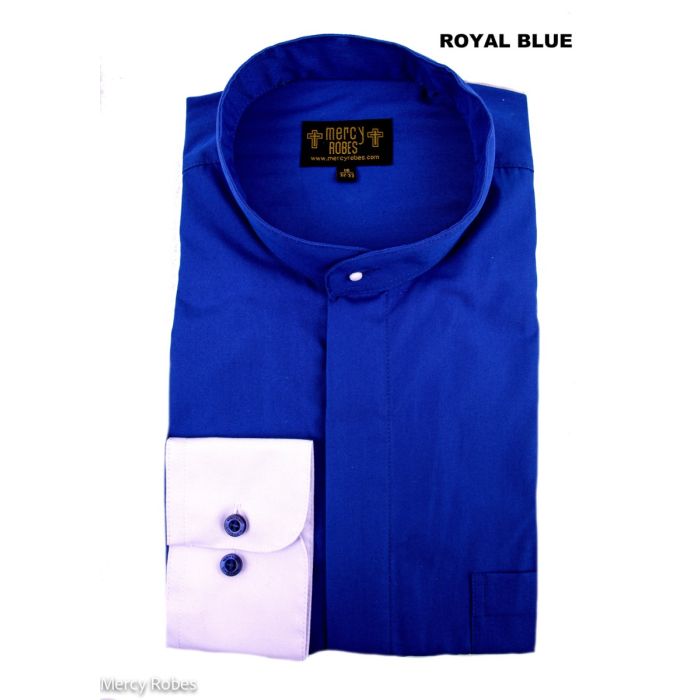 blue dress for baby girl Pure Cotton French Placket Spread Collar Dress Shirt - Navy White Hairline main image 1