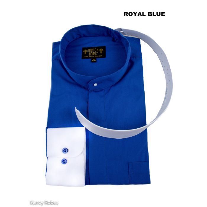 Mens Long Sleeve Clergy Shirt W/Contrast White Cuff (Royal Blue) Mens Long Sleeve Clergy Shirt W/Contrast White Cuff (Royal Blue)