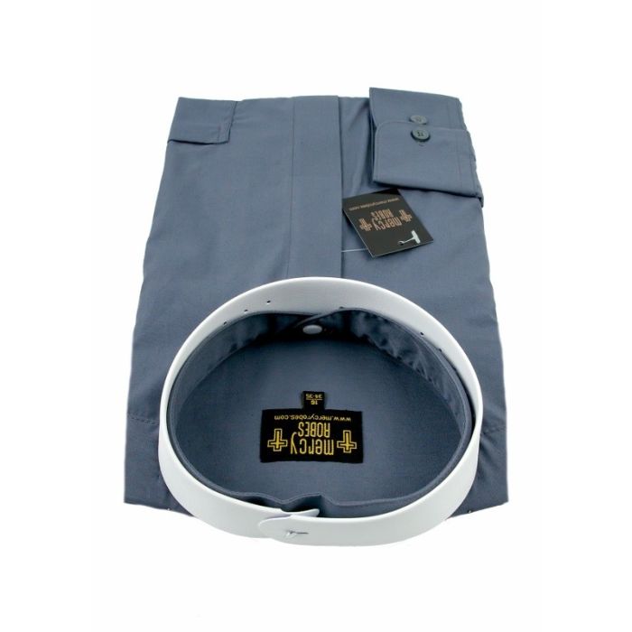 Mens Long Sleeve Full Collar Clerical Shirt With Soft Collar (Dark Grey)