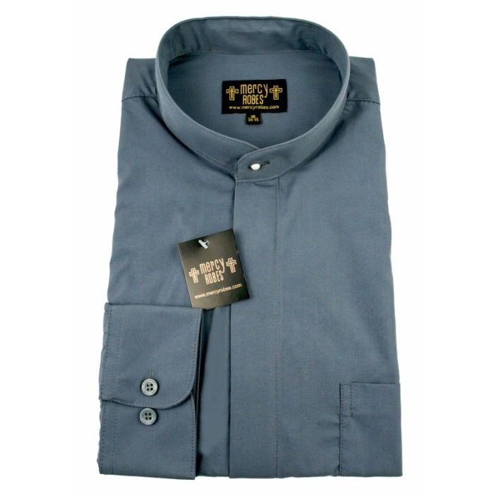Mens Long Sleeve Full Collar Clerical Shirt With Soft Collar (Dark Grey)