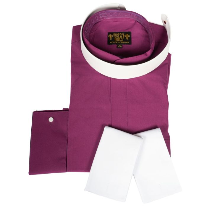 Mens Long Sleeve Roman Pontiff Full Collar Clergy Shirt (Red Purple)