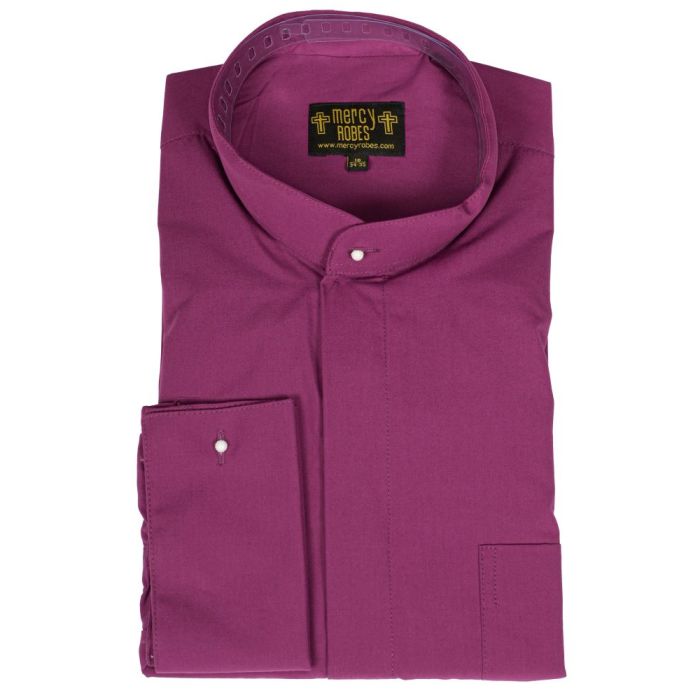 Mens Long Sleeve Roman Pontiff Full Collar Clergy Shirt (Red Purple)