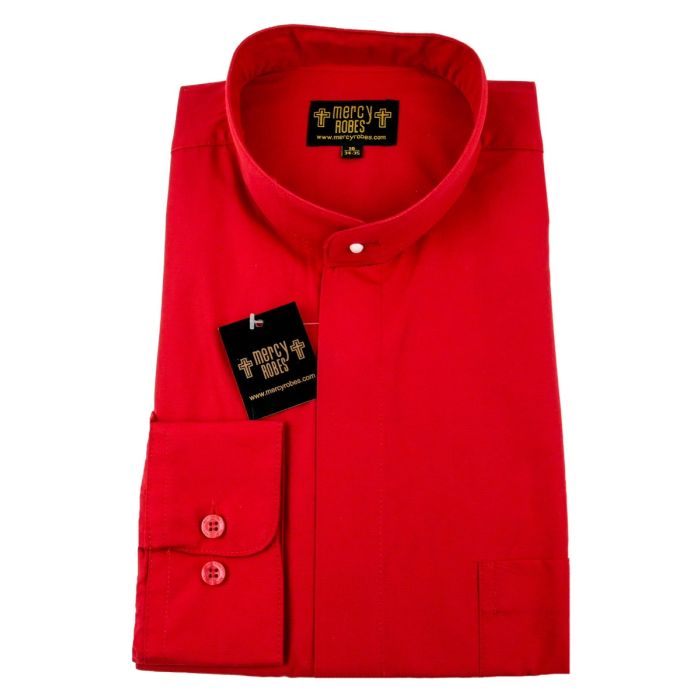 Mens Long Sleeve Full Collar Clerical Shirt With Soft Collar (Red)
