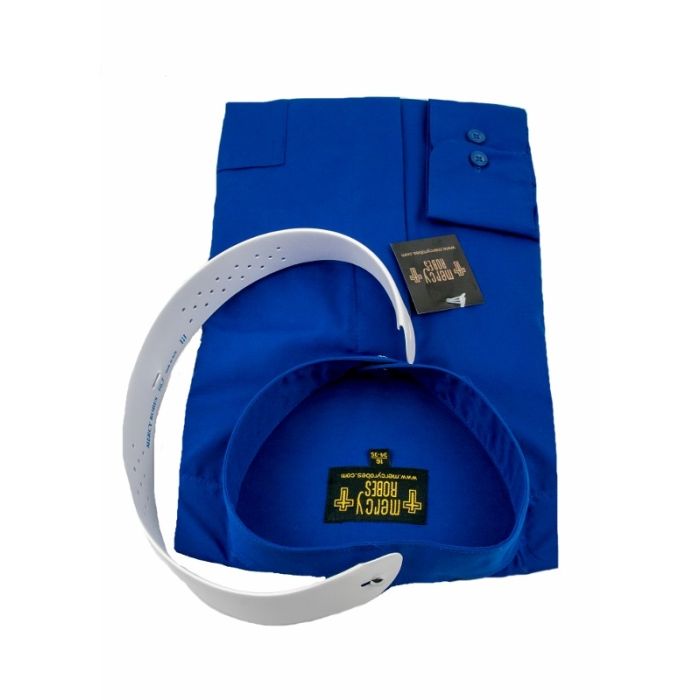 Mens Long Sleeve Full Collar Clerical Shirt With Soft Collar (Royal Blue)