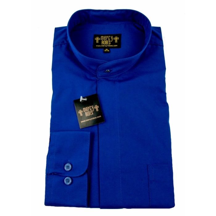 Mens Long Sleeve Full Collar Clerical Shirt With Soft Collar (Royal Blue)