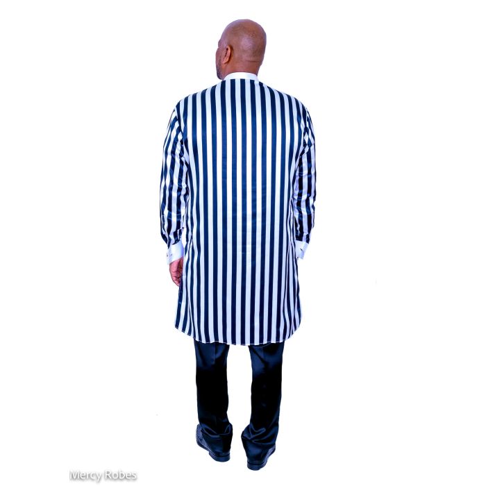 Mens Pinstripe French Cuff Clergy Kurta Shirt (White/Black)