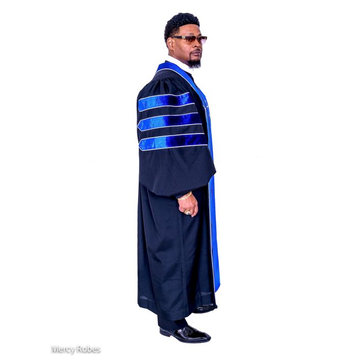 Mens Pulpit Robe Style Ppr-012023 (Black/Royal Blue) With Bars