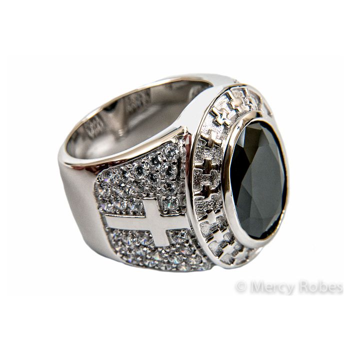 Mens Clergy Ring Style Subs806 (Silver With Black Stone)