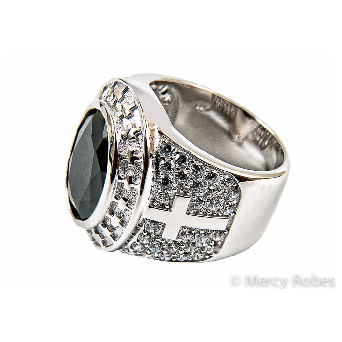 Mens Clergy Ring Style Subs806 (Silver With Black Stone)