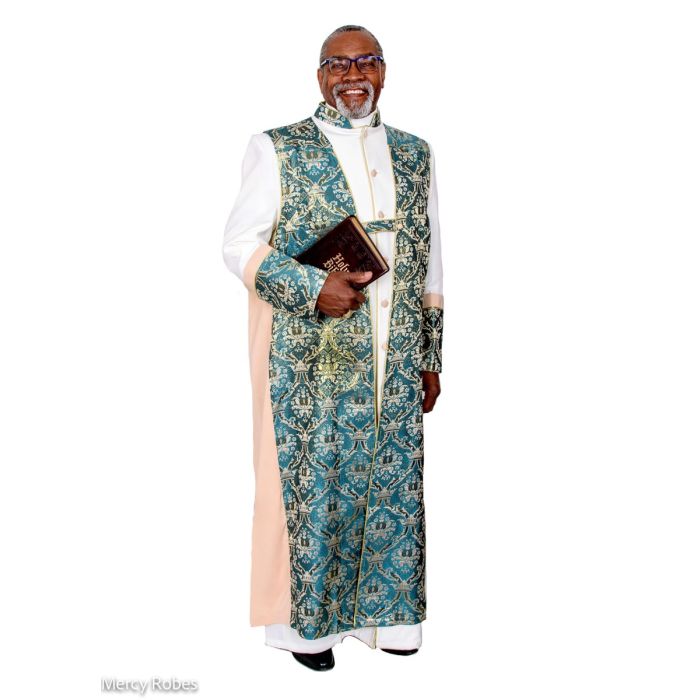 silk brocade dressing gown Mens Robe With Chimere Zre204 (Cream-Beige/Green-Gold Brocade)