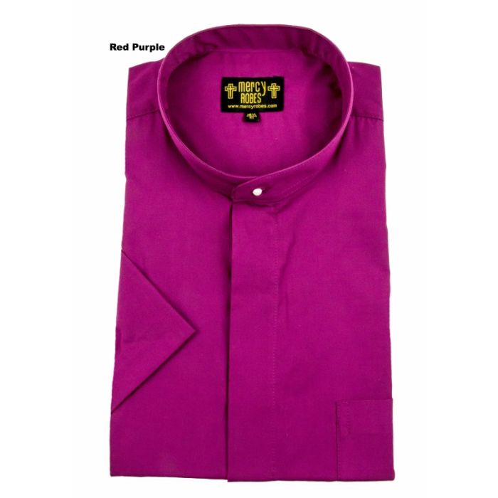 Mens Short Sleeve Roman Collar Clerical Shirt (Red Purple)