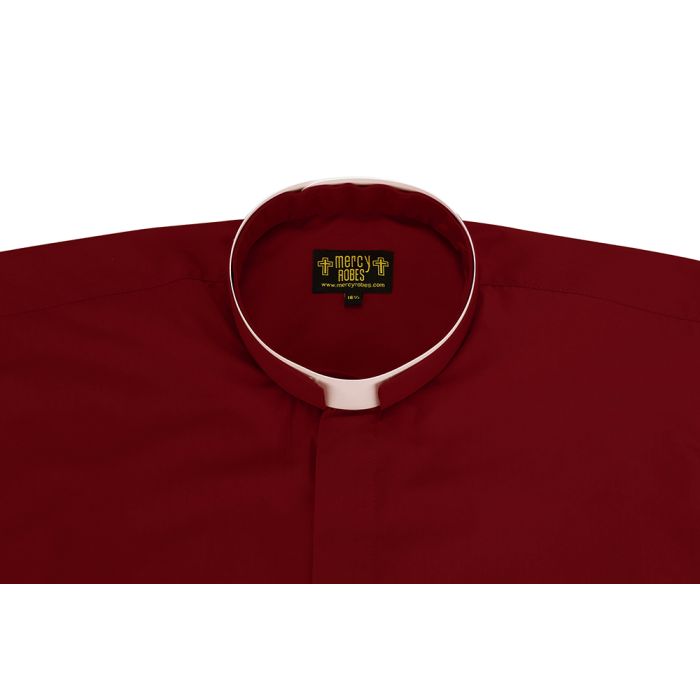 Mens Short Sleeve Tonsure Collar Clergy Shirt (Burgundy)