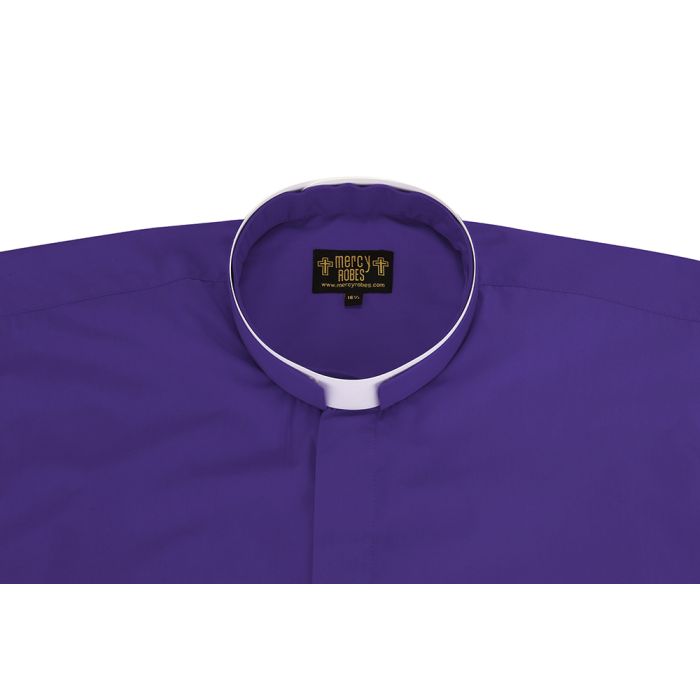 APOCRYPHA シャツ パープル Mens Short Sleeve Tonsure Collar Clergy Shirt (Roman Purple)