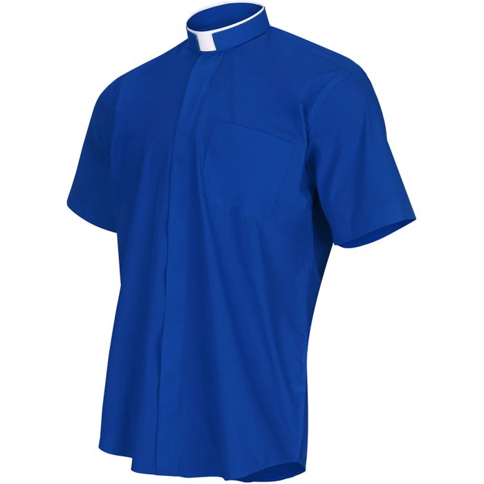 Mens Short Sleeve Tonsure Collar Clergy Shirt (Royal Blue)