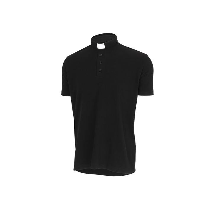 Mens Clergy Polo Short Sleeves Tab Collar Shirt (Black)