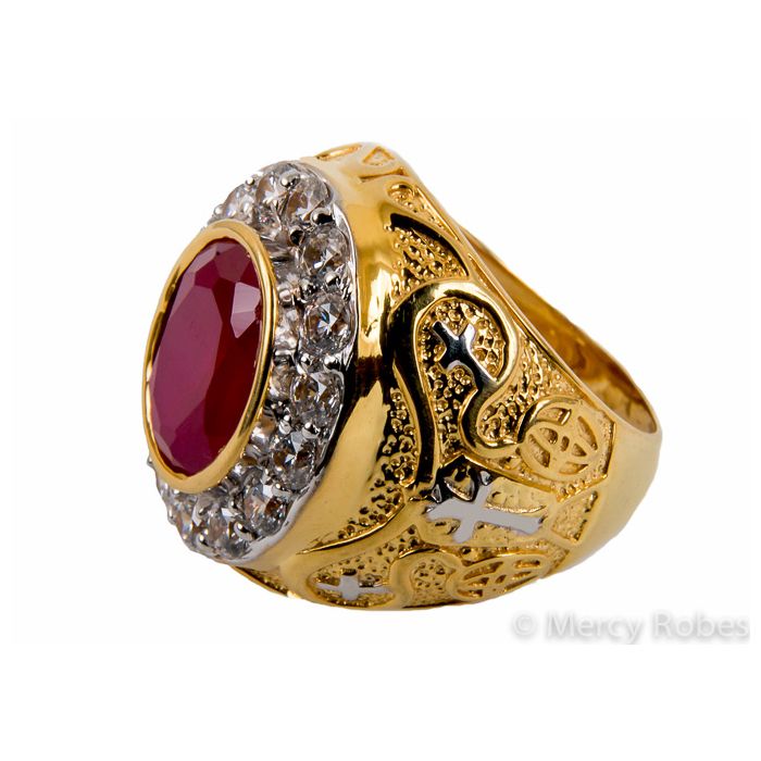 Mens Clergy Apostle Ring Style Mercy2017 (G R) (Red Ruby)