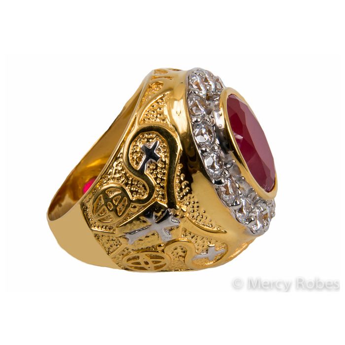Mens Clergy Apostle Ring Style Mercy2017 (G R) (Red Ruby)