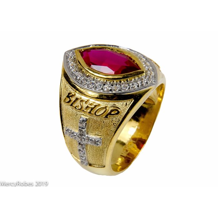 Womens Clergy Bishop Ring Mrg2032 (G R) (Red Ruby)