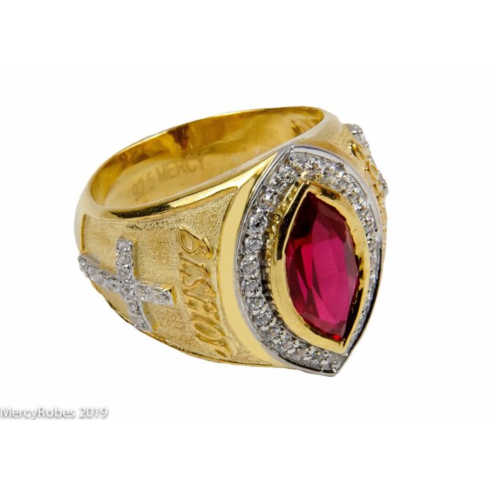 Womens Clergy Bishop Ring Mrg2032 (G R) (Red Ruby)
