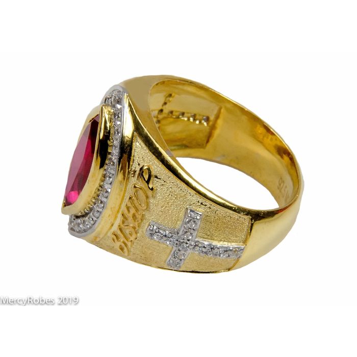 Womens Clergy Bishop Ring Mrg2032 (G R) (Red Ruby)