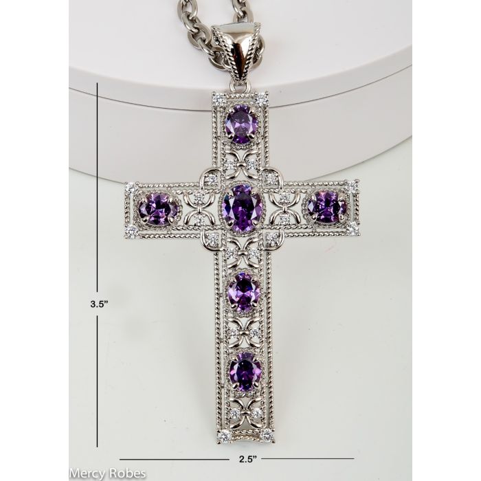 Pectoral Cross With Chain Style Ben02 (S Purple) - Elegant