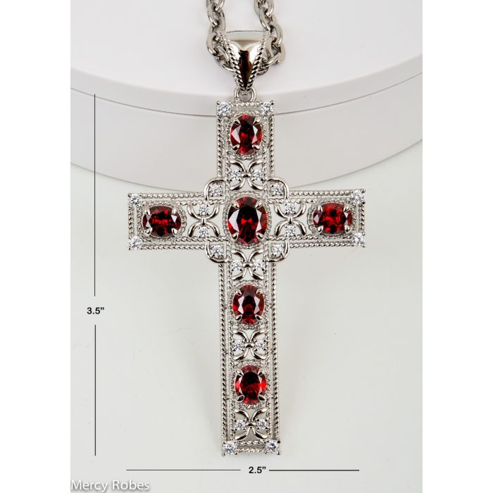 Pectoral Cross With Chain Style Ben02 (S Red) 3.5" H X 2.5" W