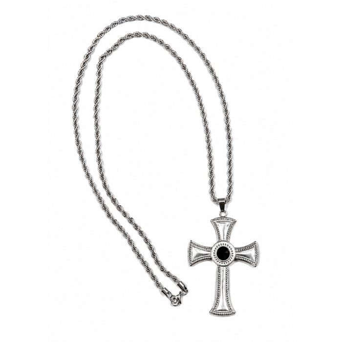Pectoral Cross With Chain Style Sbats002 S-B - Elegant Black Stone