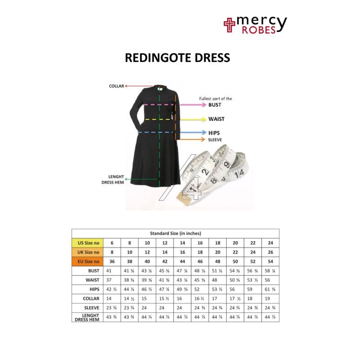 Redingote Flare Style Three-Quarter Length Clergy Dress (Black)