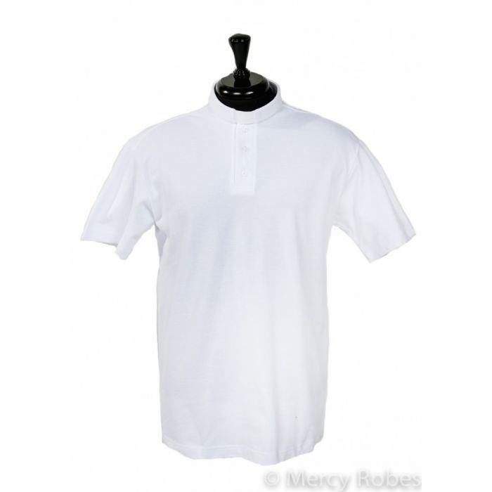 Mens Clergy Polo Short Sleeves Tab Shirt (White)
