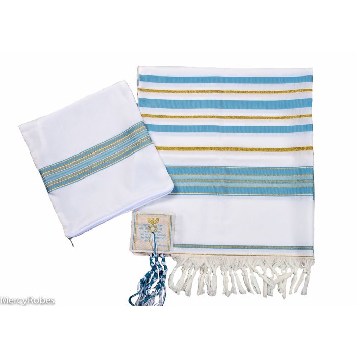 Prayer Shawl (White/Gold/Light Blue) 32