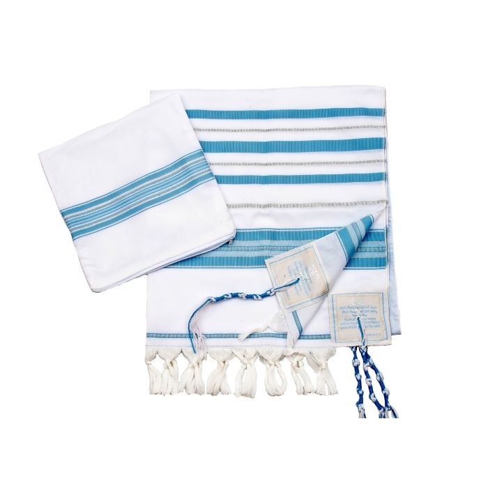 Prayer Shawl (White/Light Blue/Silver) 32