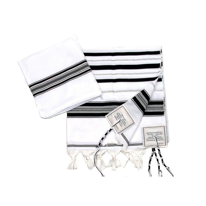 Prayer Shawl (White/Silver/Black) 67" X 42"