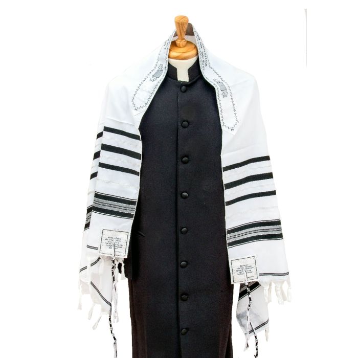 Prayer Shawl (White/Silver/Black) 67" X 42"