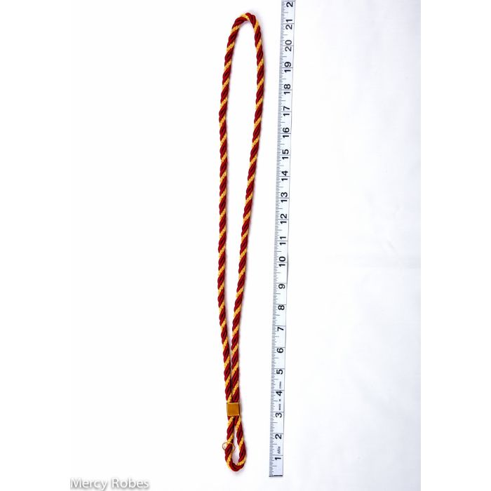 Premium Two Tone Burgundy/Gold Clergy Cord With Gold Color Plated Cross