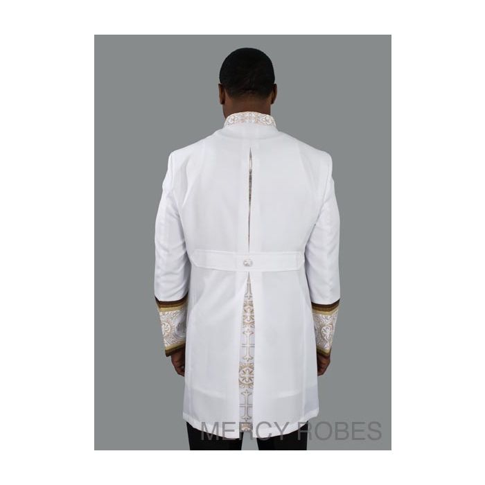 Mens Clergy Jacket Style CJ6005 Elegant White with Gold and