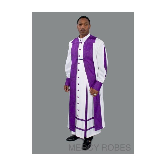 Mens Clergy Robe Style Exd185 Exclusive (White/Purple Liturgical) With  Chimere